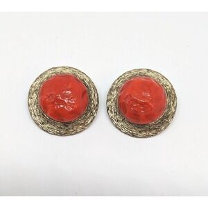 Vintage Bergere Orange Cabochon Clip On Earrings 1960's